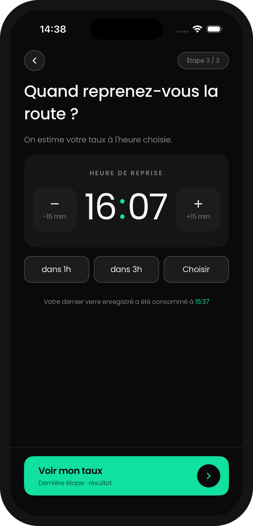Étape 3 • Heure de reprise