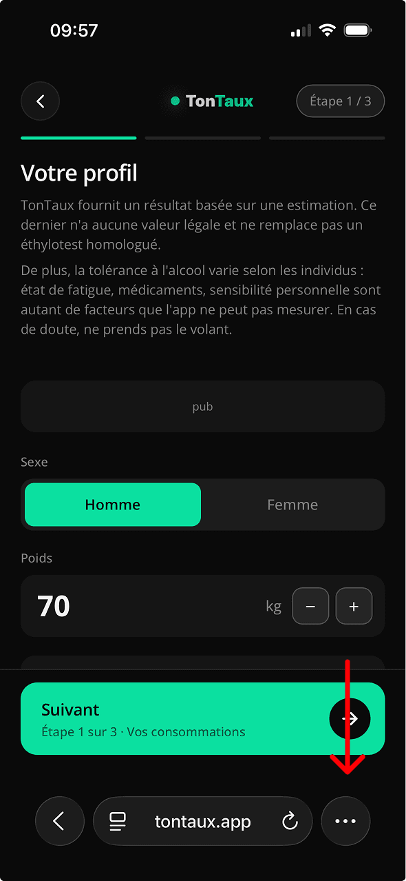 Barre de Safari avec le bouton des trois points